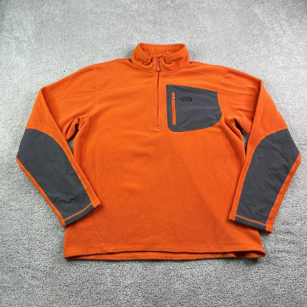North Face Sweatshirt Mens Medium Orange Polartec Classic Fleece Quarter Zip